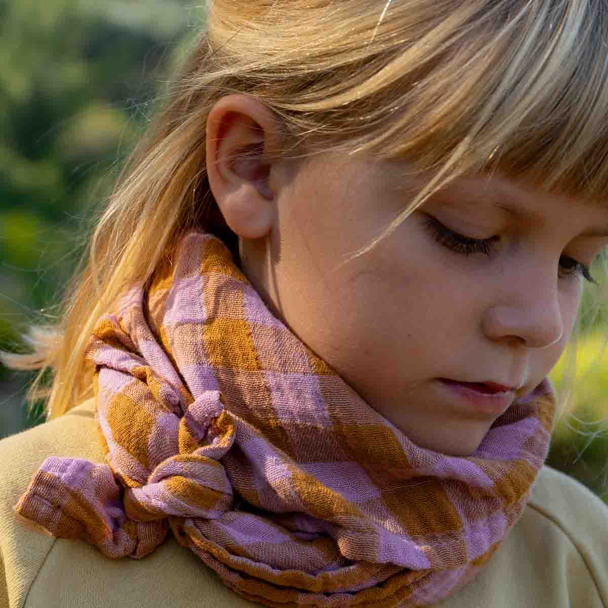 Foulard vichy mauve / caramel - 70 x 70 cm