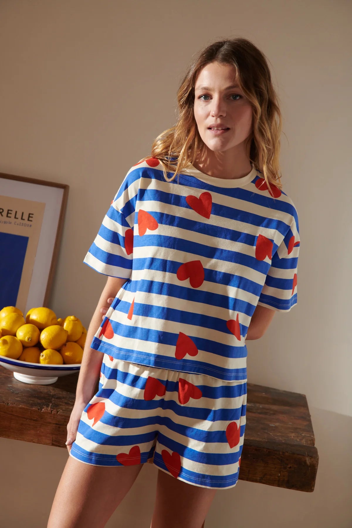 Pyjama coton bio "Marinière Coeurs"