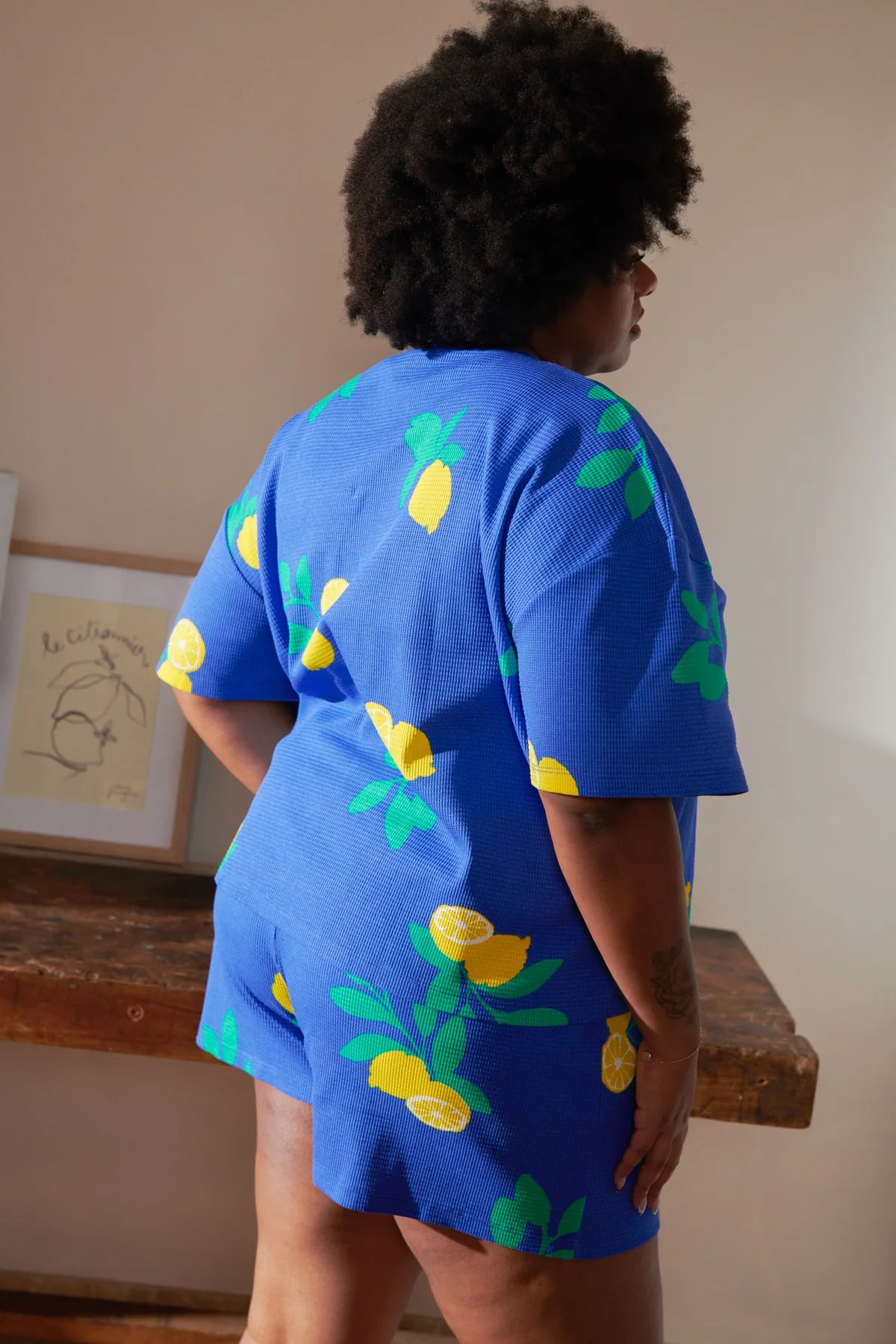 Pyjama gaufré coton Bleu - Citrons Bleu Roi