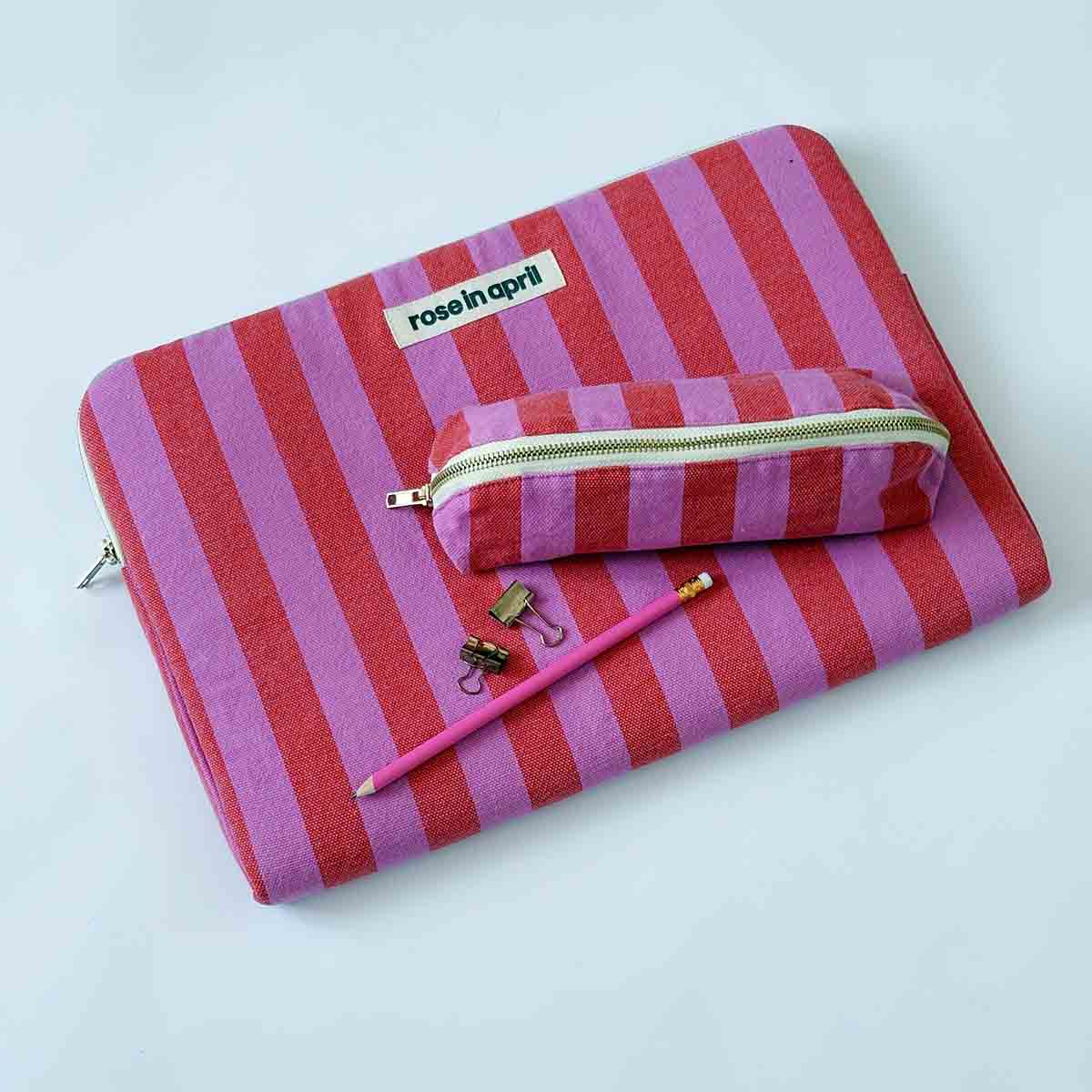 Housse d'ordinateur 15&16" - Rayures Orchidée / Rouge
