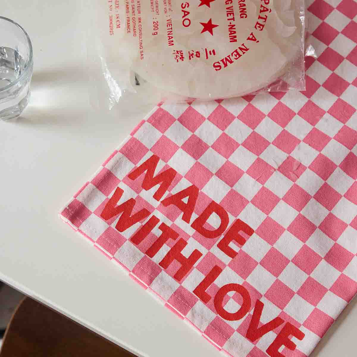 Lot de 2 serviettes - Damier Strawberry - Made with love