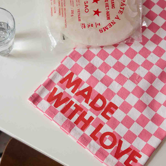 Lot de 2 serviettes - Damier Strawberry - Made with love