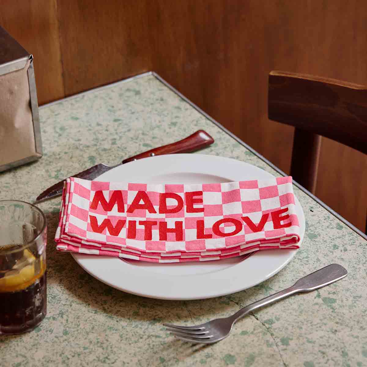 Lot de 2 serviettes - Damier Strawberry - Made with love