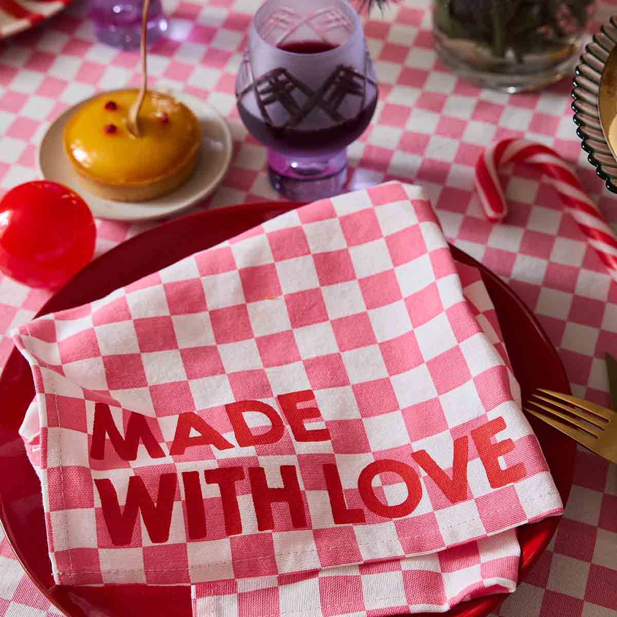 Lot de 2 serviettes - Damier Strawberry - Made with love