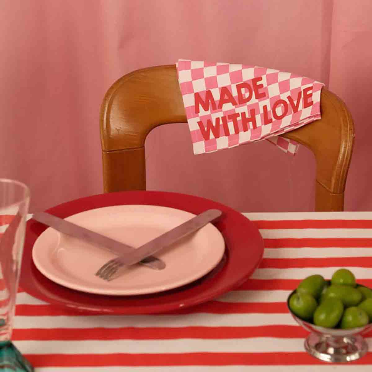 Lot de 2 serviettes - Damier Strawberry - Made with love