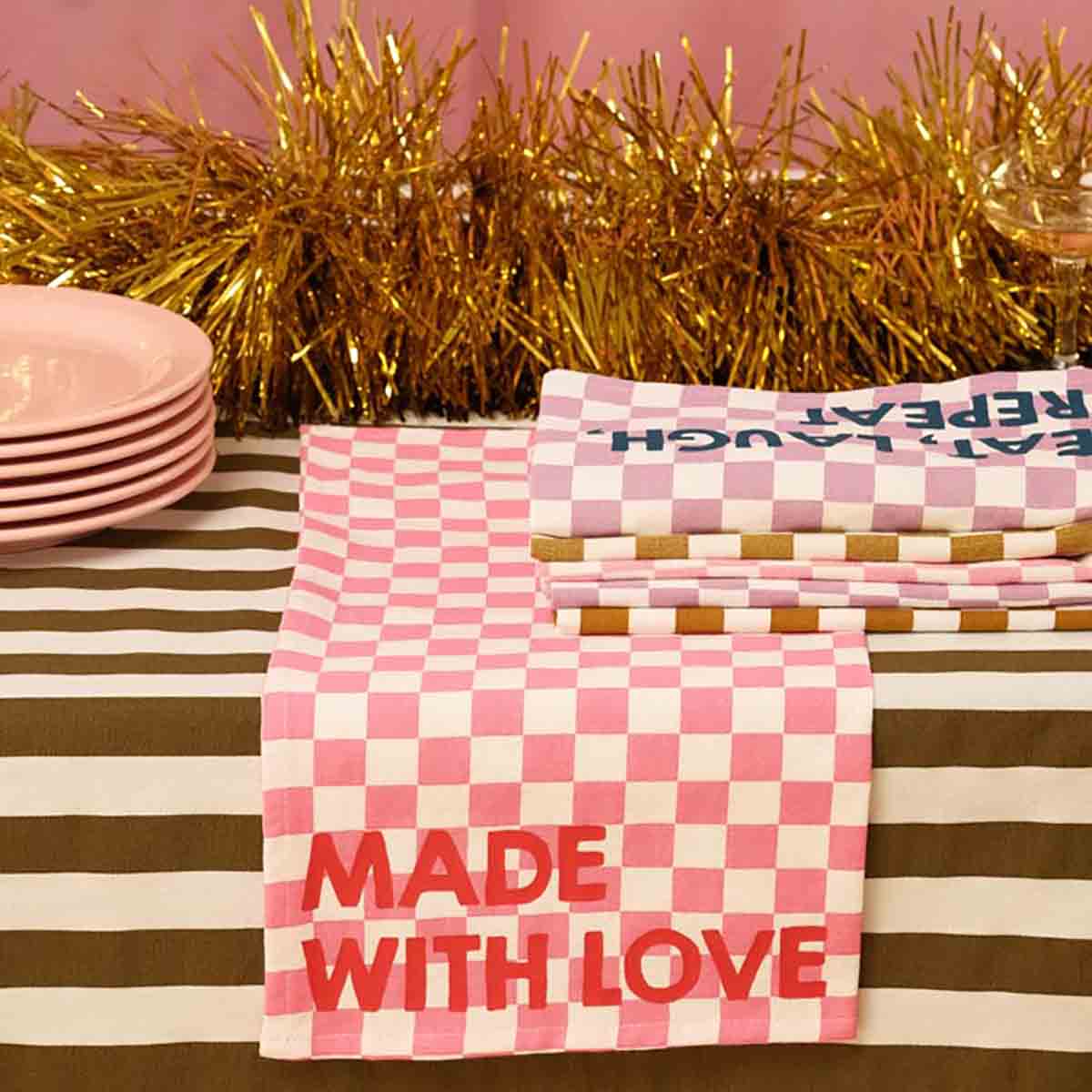Lot de 2 serviettes - Damier Strawberry - Made with love