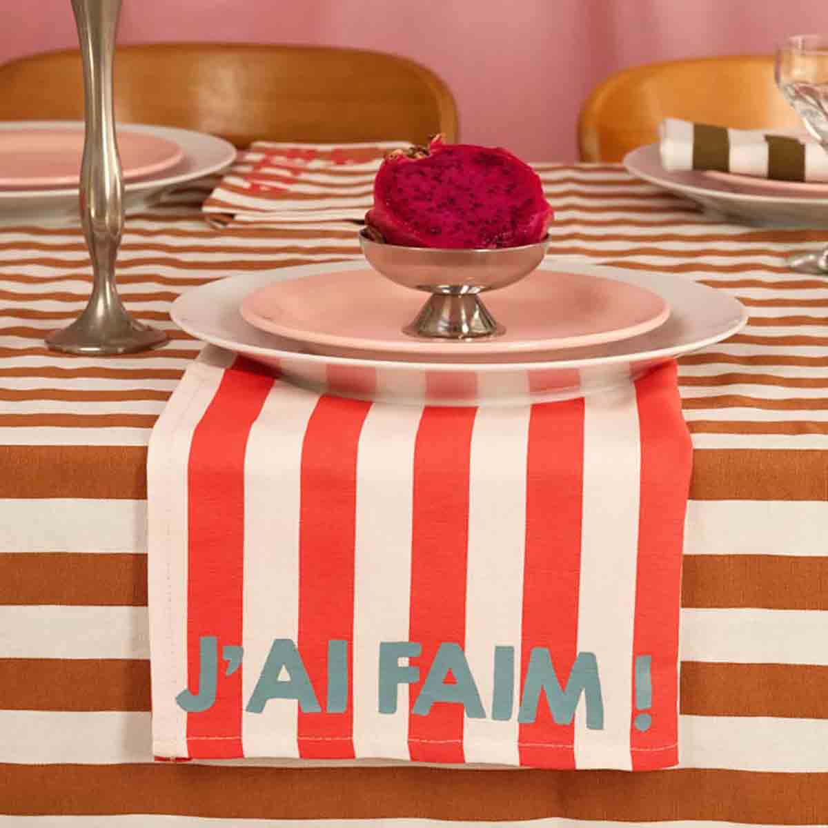 Lot de 2 serviettes - Rayures rouges et blanches - J’ai faim !