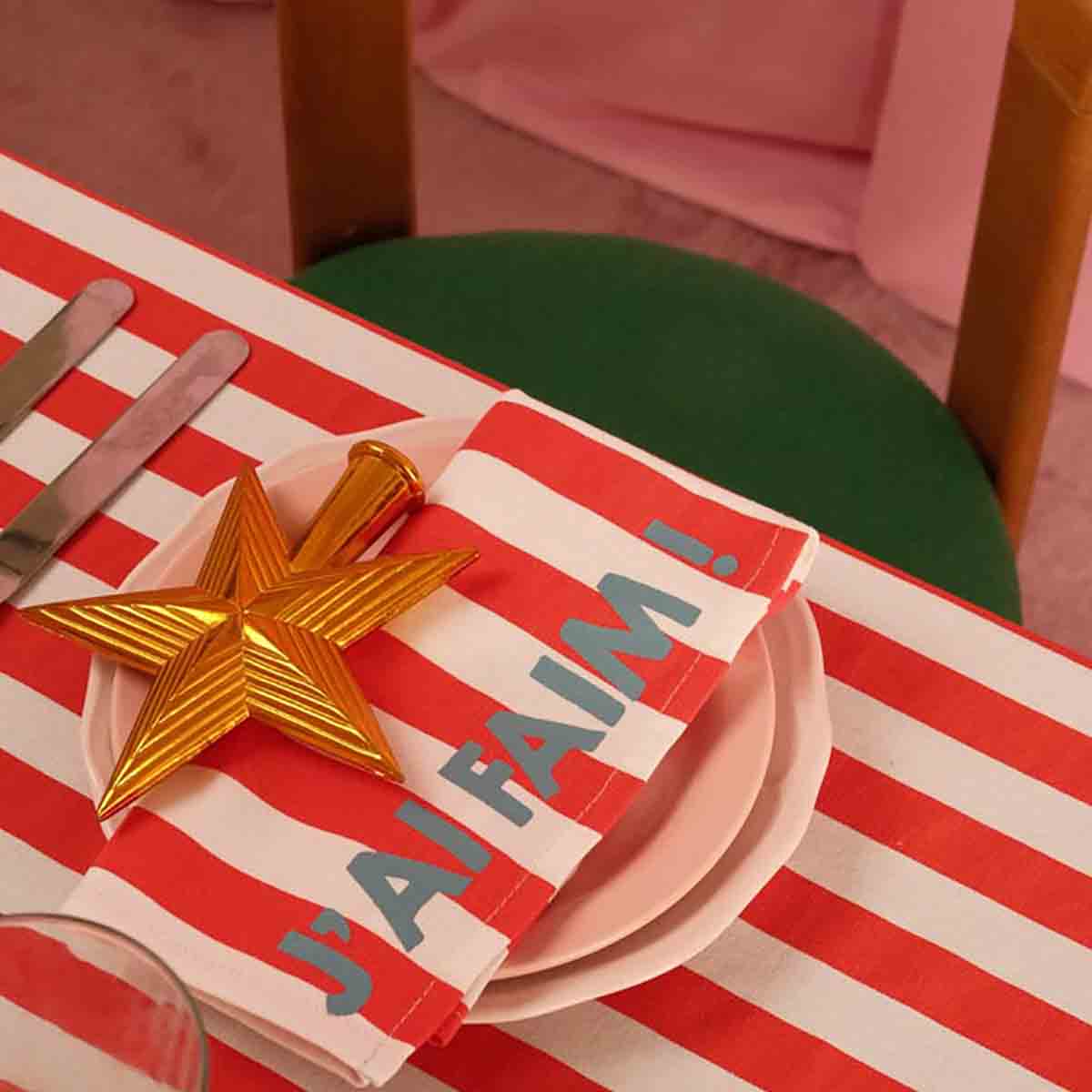 Lot de 2 serviettes - Rayures rouges et blanches - J’ai faim !