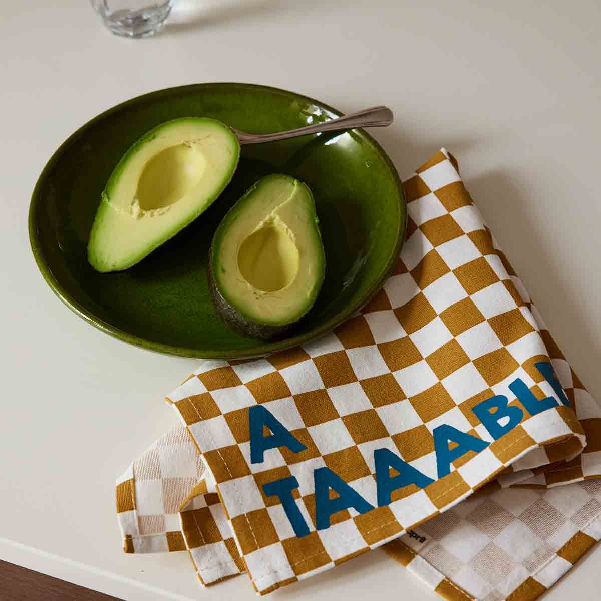 Lot de 2 serviettes - Damier Caramel et Blanc - À taaable !