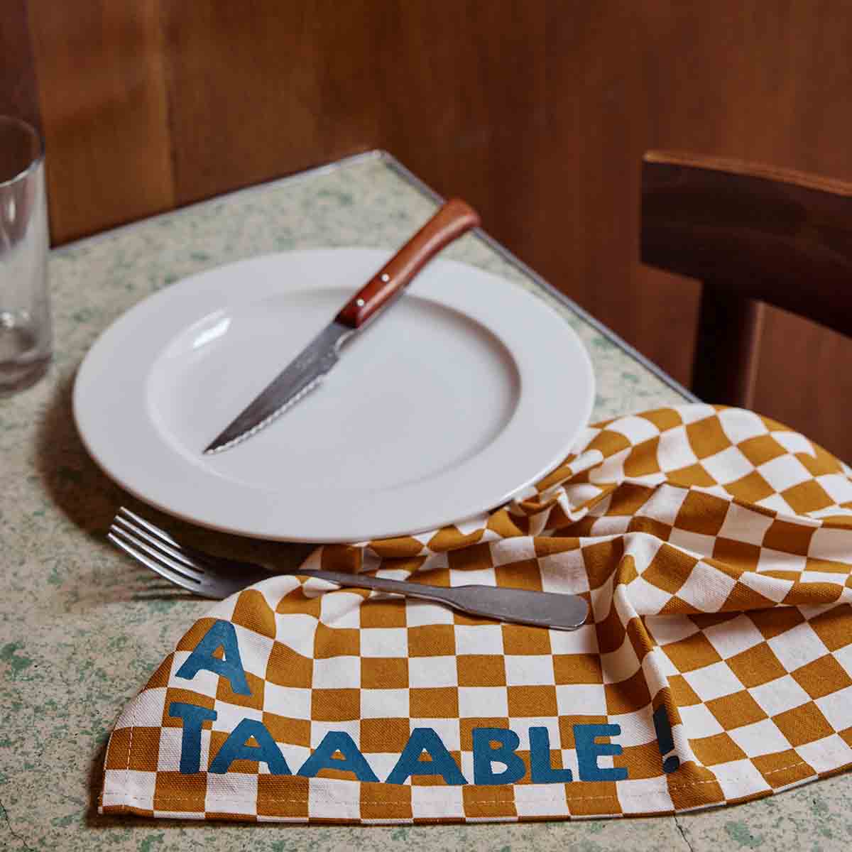 Lot de 2 serviettes - Damier Caramel et Blanc - À taaable !