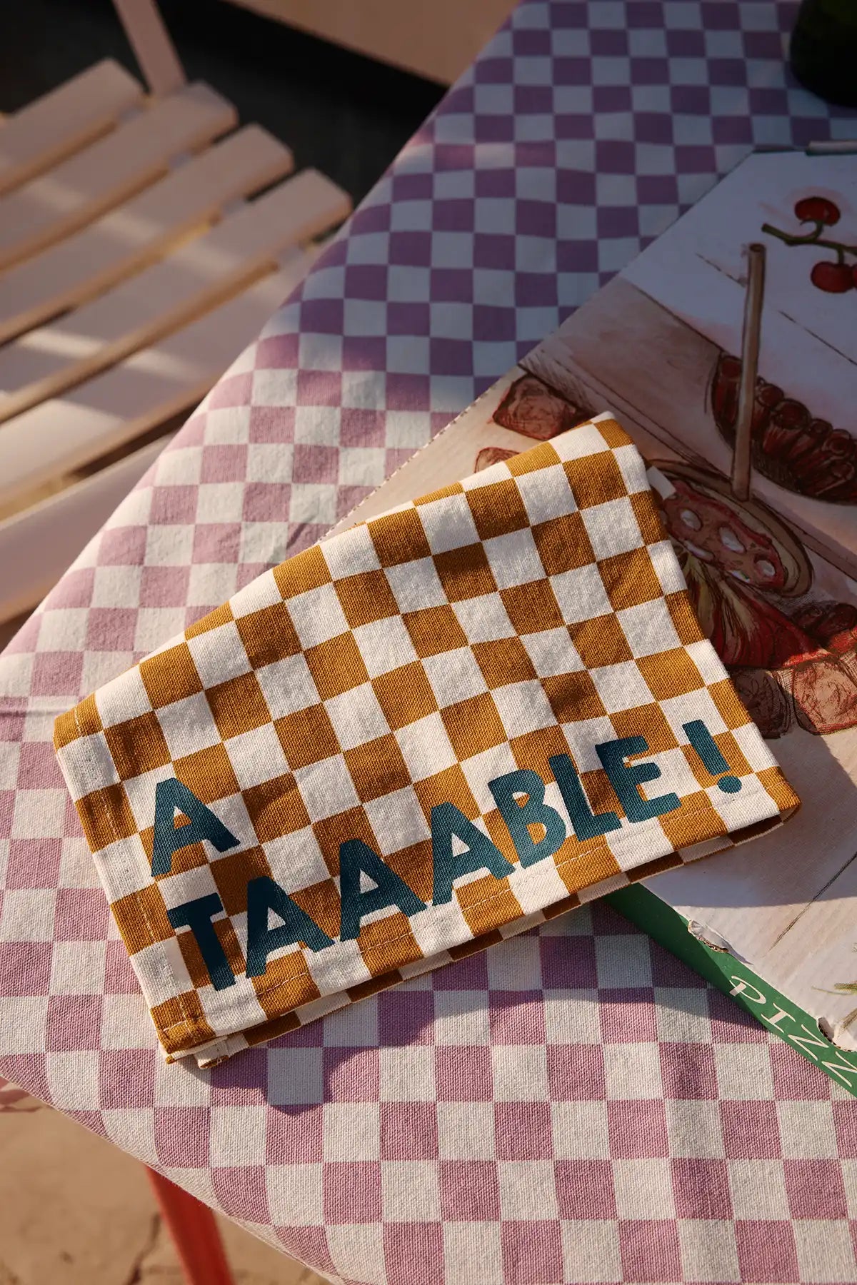 Lot de 2 serviettes - Damier Caramel et Blanc - À taaable !