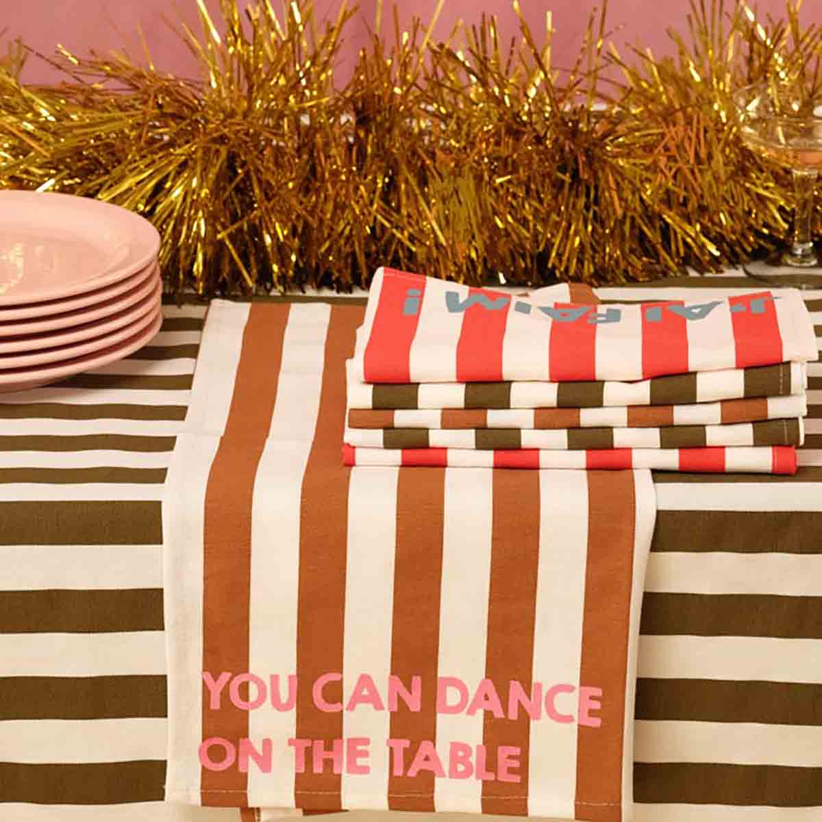 Lot de 2 serviettes - Rayures Caramel - You can dance on the table