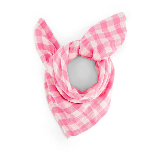 Foulard vichy rose et blanc - 110 x 110 cm