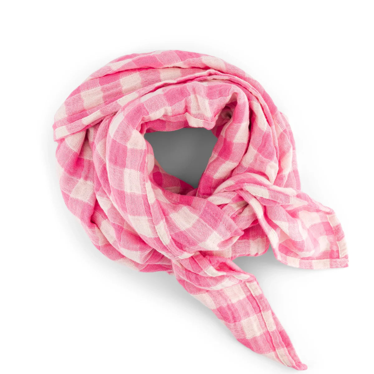 Foulard vichy rose et blanc - 110 x 110 cm