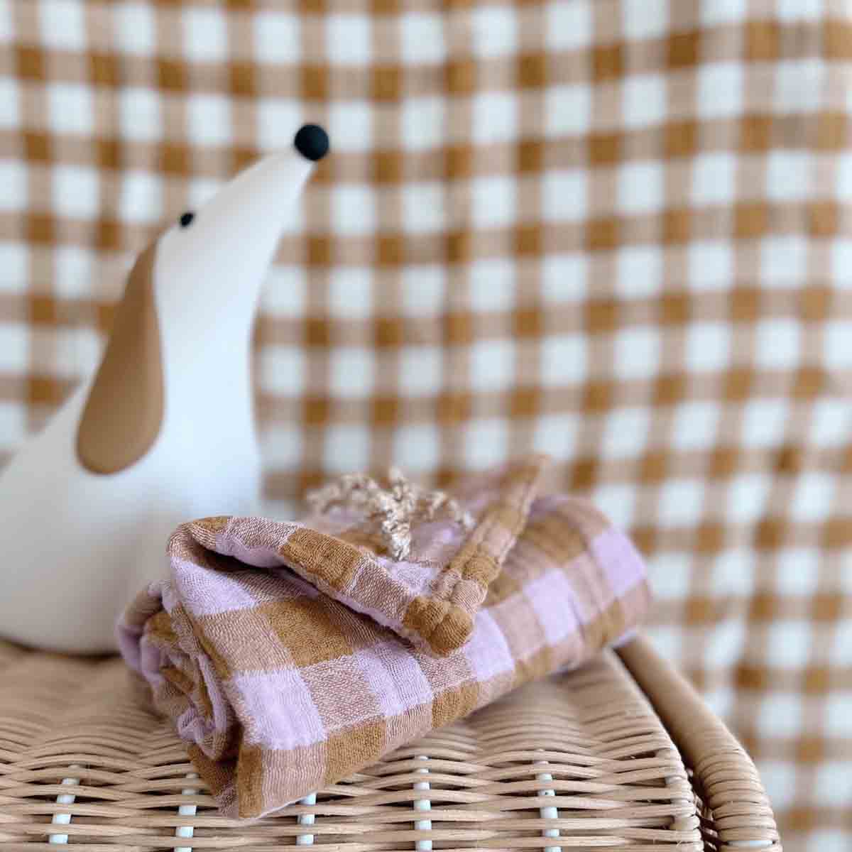 Foulard vichy mauve / caramel - 70 x 70 cm
