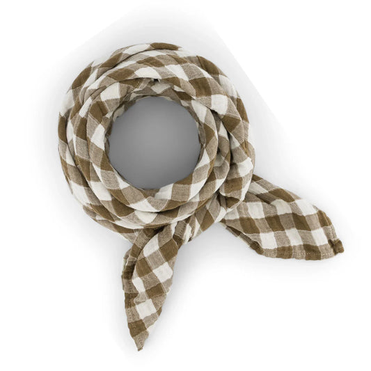 Foulard vichy Olive et blanc - 70 x 70 cm