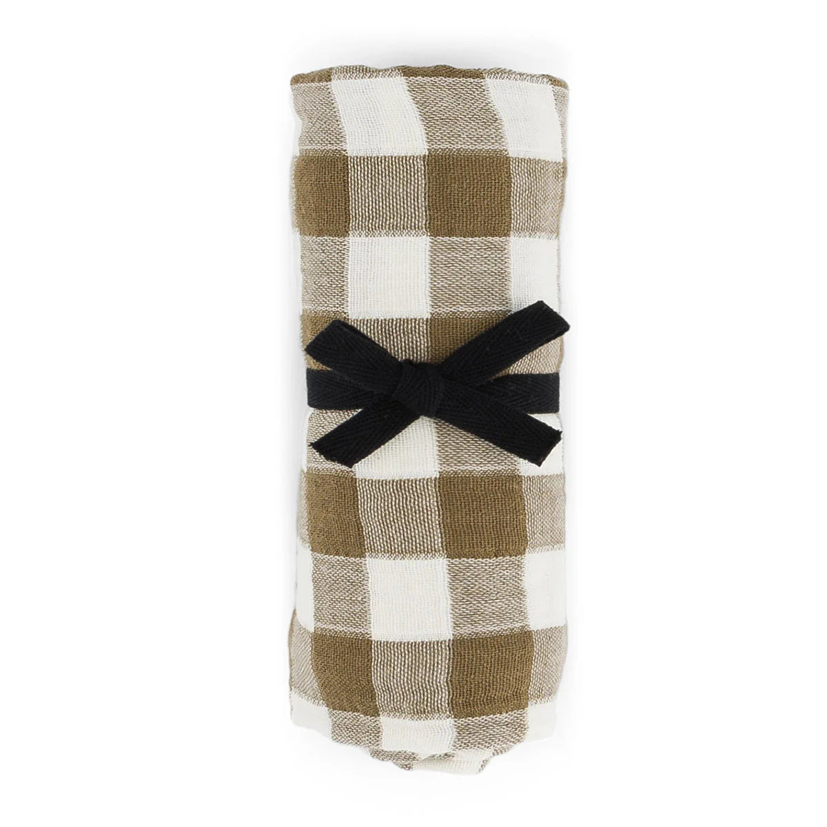 Foulard vichy Olive et blanc - 70 x 70 cm
