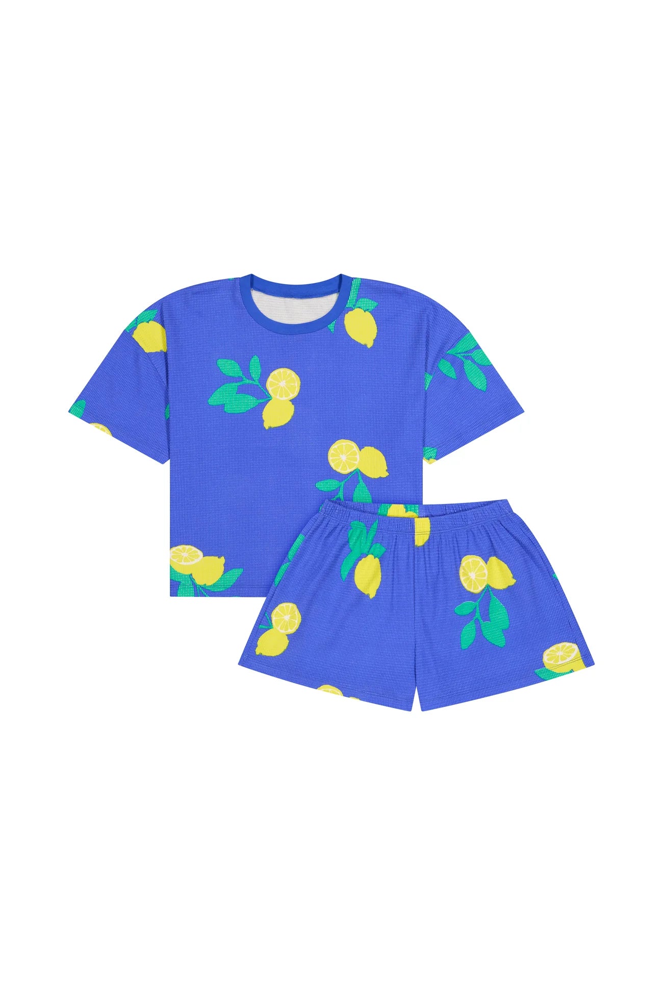Pyjama gaufré coton Bleu - Citrons Bleu Roi